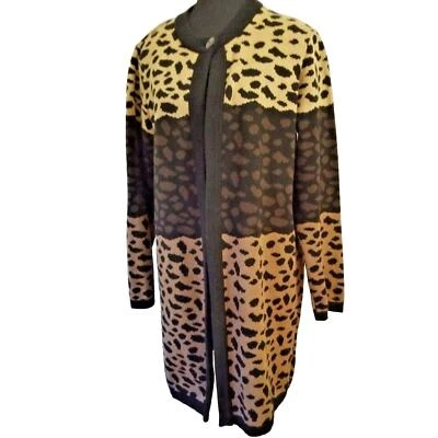 Sag Harbor Women's Leopard Print Long Cardigan Open Front Long Sleeve Size P/L - Image 1 of 4