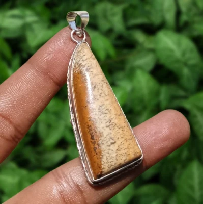 Venta Colgante de piedras preciosas de jaspe con cuadro natural enchapado en plata de ley 925 joyas Foto 1 de 4