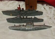 VINTAGE TOOTSIE TOYS. MILITARY SHIPS AND SUBMARINE. MADE IN U.S.A.