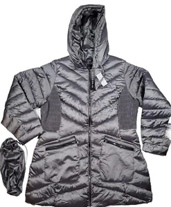 Lane Bryant Womens Puffer Coat 14/16 Packable New Hood Gray FullZip Pockets     - Picture 1 of 12