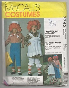Vtg Uncut McCalls 7743 Raggedy Ann & Andy Costume Pattern Adult Sz MED OOP FF - Picture 1 of 2