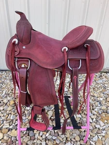 Western Ranch Sattel Full QH Bars Tooled Leather Horse Roping Tack 15,5" - Bild 1 von 7