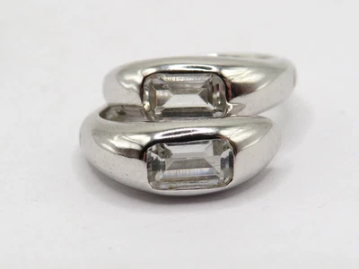 ЖЕНСКАЯ ПАРА 14k белое золото на петлях серьги-кольца w белый сапфиры - Изображение 1 из 4