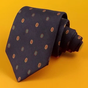 Vtg CALVIN KLEIN Tie Navy Blue w/ Ovals 3¼”x 58” 100% Silk Made In Italy EVC - Picture 1 of 7