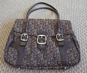 Vintage DKNY bag Monogram Iconic Logo Leather Handles & Buckles Medium - Picture 1 of 7