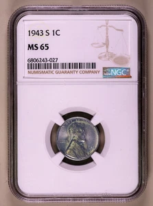 1943-S Lincoln Steel Cent NGC MS65 ***RARO CENTESIMO ACCIAIO ORIGINALE*** - Foto 1 di 4