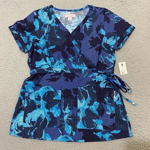 Koi Scrub Top Womens XS Blue Tulle Rose Kathryn 115PR NEW - Picture 1 of 13