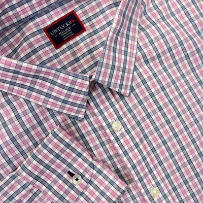 Camisa masculina UNTUCKit 3XL rosa xadrez marinho clássica botão para baixo manga longa - Imagem 1 de 4