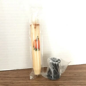 Pumpkin Autumn 7" Battery Taper Candle W / Black Holder New - Picture 1 of 5
