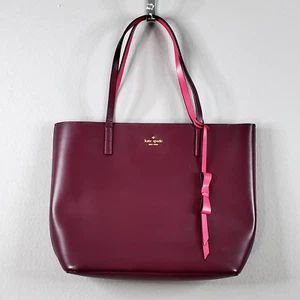 Kate Spade Burgundy leather tote shoulder Bag Purse with Bow P436 Zip Close - Picture 1 of 10