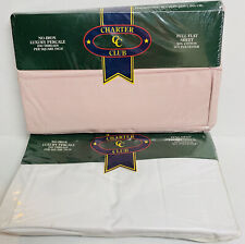 Vtg Charter Club No Iron Luxury Percale Full Flat & Fitted Sheet Pink White NEW
