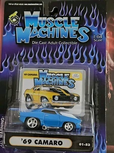 Muscle Machines Funline ’69 Chevy Camaro #01-53 Blue/White w/Cowl Hood - 1:64 NM - Picture 1 of 3