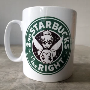 2nd Starbucks to the Right Tinkerbell Verde Blanco Negro Taza Peter Pan - Imagen 1 de 5