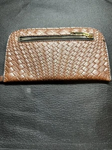 Woman's Brown Leather Woven Weave Pat. Wrist Change/Wallet, with 7" Strap Handle - Picture 1 of 7