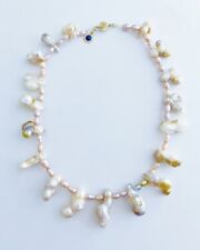 Rare 14kt Gold Pastel Baroque Pearl Graduated Bead Necklace
