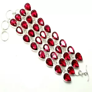 Pink Rubellite Gemstone Handmade 925 Sterling Silver Jewelry Bracelet Sz 7-8" - Picture 1 of 1
