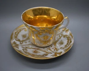 Juego de tazas de desayuno y platillos antiguos de gran tamaño de París rollos de oro pesado flores - Imagen 1 de 11