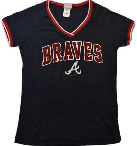 5th & Ocean Womens MLB Atlanta Braves Baseball V-Neck Shirt New S-XL Cover