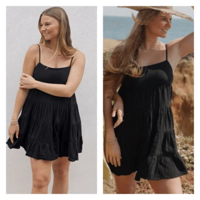 Mini vestido de verano para mujer Talula sin mangas con cuello redondo en capas negro talla pequeña Foto 1 de 4