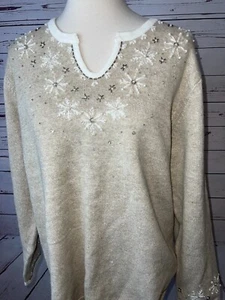 NWT Quacker Factory Sweater Knit XL Extra Large Snowflake Ugly Christmas Sequins - Picture 1 of 11
