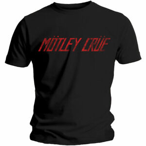 Official Motley Crue T Shirt Distressed Logo Black Classic Rock Metal Band Tee