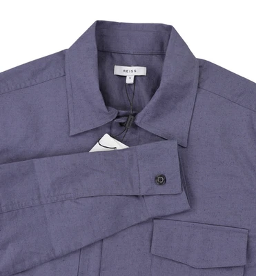Reiss Kimchi Twin Pocket Overshirt Mens Small Blue Linen Cotton Blend NWT - Image 1 of 4