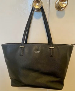 Kate Spade New York Large Black Leather Tote. Double Handles. - Picture 1 of 8