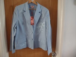 WITH TAGS £125 SIZE 20 LINED SILK/LINEN MIX EMBROIDERED LINED JACKET AQUA SUKI - Picture 1 of 5