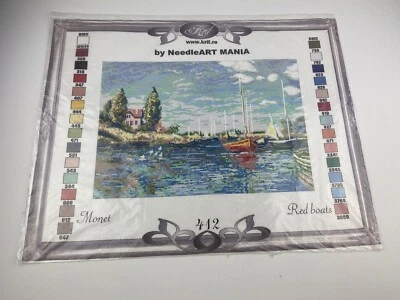 Krif Monet Red Boats Needlepoint Canvas Needleart Mania 16” By 11” - Image 1 of 4