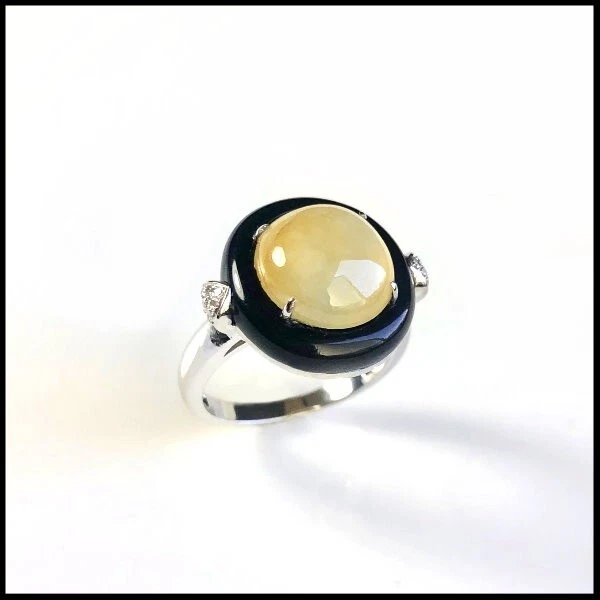 【KATHY JADE】 Anillo de jadeíta amarillo esmeralda helada《Tamaño de EE. UU.: 6,75》《Grado A》 Foto 1 de 1