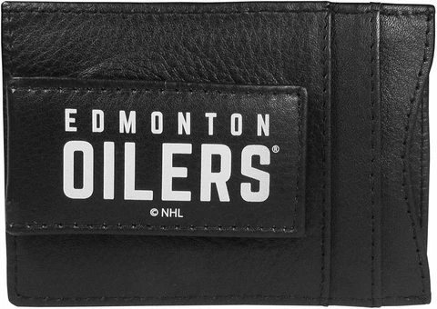 Edmonton Oilers Premium Black Leather Money Clip Front Pocket Wallet Hockey Cover