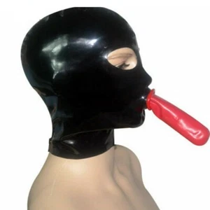 Latex Hood with Inner Red Mouth Condom Rubber Gummi Mask Catsuit Open Eyes - Picture 1 of 9
