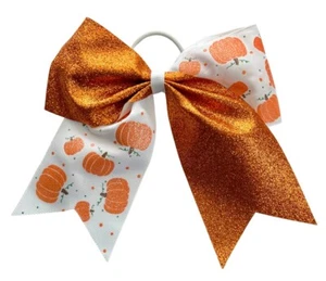 NEW "GLITTER Pumpkins" Cheer Hair Bow Pony Tail Girls Cheerleading Halloween - Picture 1 of 1