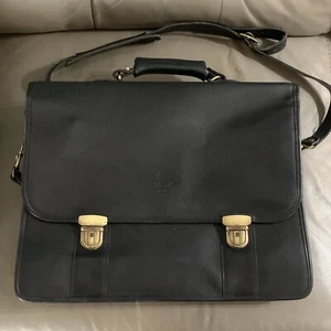SCHLESINGER Heavy Black Leather Briefcase / Messenger Bag Made in USA - Picture 1 of 10