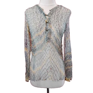 Just Cavalli Sexy Sheer Silk Snake Blouse Women's Italian Size 42 Made in Italy - Picture 1 of 8