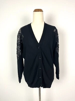 Massimo Dutti Womens Cardigan XS 8 Black Knit Long Lace Sleeve Button Up Casual - Image 1 of 4