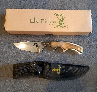 Elk Ridge - 440 Acero Inoxidable Full Tang Hoja Fija Cuchillo Corte Ellk Buck Emblema Foto 1 de 4