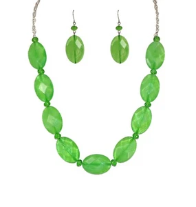 Light Green bead necklace earring set with glass and swirl finish beads - NEW - Picture 1 of 11