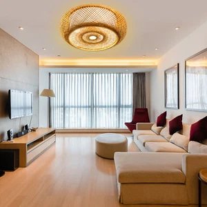 50cm Round Ceiling Lamp Bamboo Rattan Bedroom Living Room Ceiling Light - Picture 1 of 15