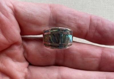Anillo Banda de Puros Incrustación de Abulón Esterlina SX Artesanal Suroeste Steampunk Geo 5.5 Foto 1 de 4
