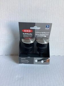 OXO SOFTWORKS-SILICON Steel Set of 2 Expandable- SPILLPROOF Wine Stoppers/SET - Picture 1 of 3