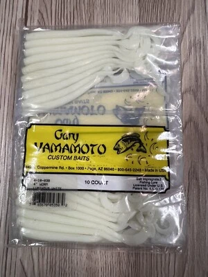 GARY YAMAMOTO CUSTOM BAITS Luminous White Gary Yamamoto Curly Worm 4” , Glow In Dark, Lot Of 4