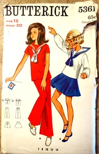 De Colección Butterick 5361 Niñas Estilo Marinero Top Falda Pantalones Talla 12 Busto 30 Años 70 - Imagen 1 de 7