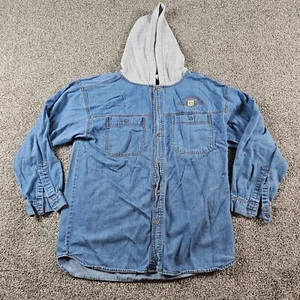 Vintage Gitano Shirt Mens Medium Blue Chambray Buttoned Hooded 80s 90s Western - Picture 1 of 10
