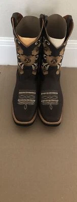 Botas vaqueras de rodeo para mujer de cuero con puntera cuadrada occidental con bordado Foto 1 de 4