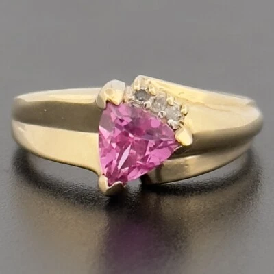 9ct Yellow Gold Pink Topaz & Diamond Cluster Ring Size N 1/2 - Image 1 of 4