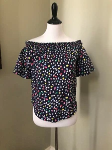 J.Crew Navy Multi Color Dot Off the Shoulder Top 0 - Foto 1 di 7