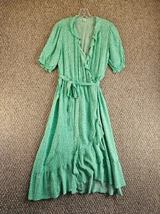 Old Navy Wrap Dress Womens Sz Medium Short Sleeve Front Tie Green Floral - Picture 1 of 8