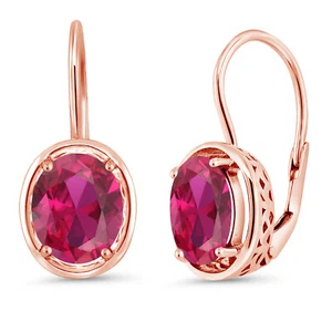 18K Rose Gold Plated Silver Created Ruby Dangle Earrings For Women (4.00 Cttw, - Picture 1 of 4