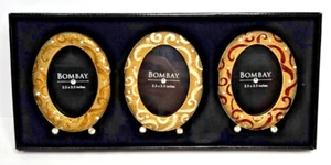 NEW Set of 3 BOMBAY 2.5" x 3.5" Enamel & Rhinestones Oval Photo Frames Box - Picture 1 of 11